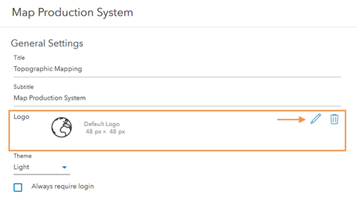 The MPS web app settings dialog box with options to configure the app's logo The MPS web app settings dialog box with options to configure the app's logo